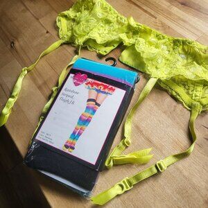 Rainbow Thigh Highs plus Yellow Lace Garter Belt